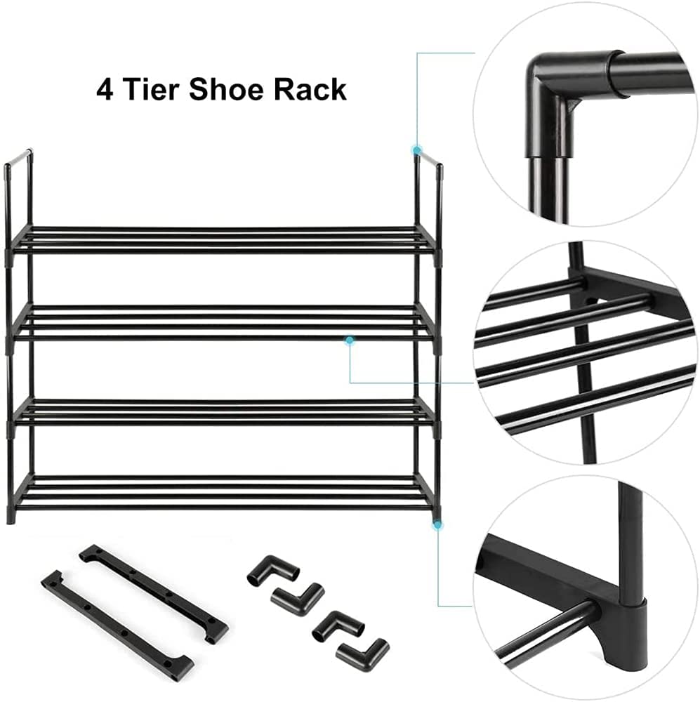 Multi-Functional 4-Tier Metal Shoe Rack for Up to 20 Pairs – Space-Saving Organizer in Black (80cm)