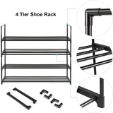 Multi-Functional 4-Tier Metal Shoe Rack for Up to 20 Pairs – Space-Saving Organizer in Black (80cm) - Side View