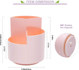 360 degree rotating multi-functional pen holder with 3 separate layer for office desk organiser (Pink) - Front View