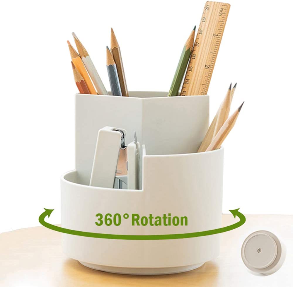 Revolving 3-Tier Desk Organizer Pen Holder for Efficient Office Storage (White)