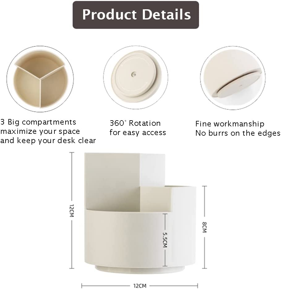 Revolving 3-Tier Desk Organizer Pen Holder for Efficient Office Storage (White)