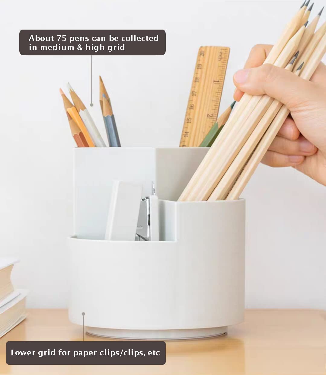 Revolving 3-Tier Desk Organizer Pen Holder for Efficient Office Storage (White)