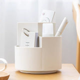 Revolving 3-Tier Desk Organizer Pen Holder for Efficient Office Storage (White) - Top-Down View