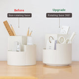 Revolving 3-Tier Desk Organizer Pen Holder for Efficient Office Storage (White) - 45-Degree Angle