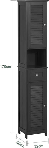 Freestanding Tall Bathroom Cabinet 170 x 32 x 30 cm (Black) - Top-Down View