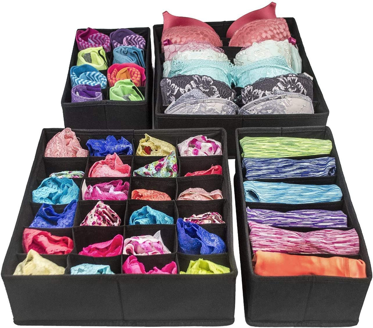 Premium Black Foldable Drawer Organizer Set - 4 Pack Storage Solutions
