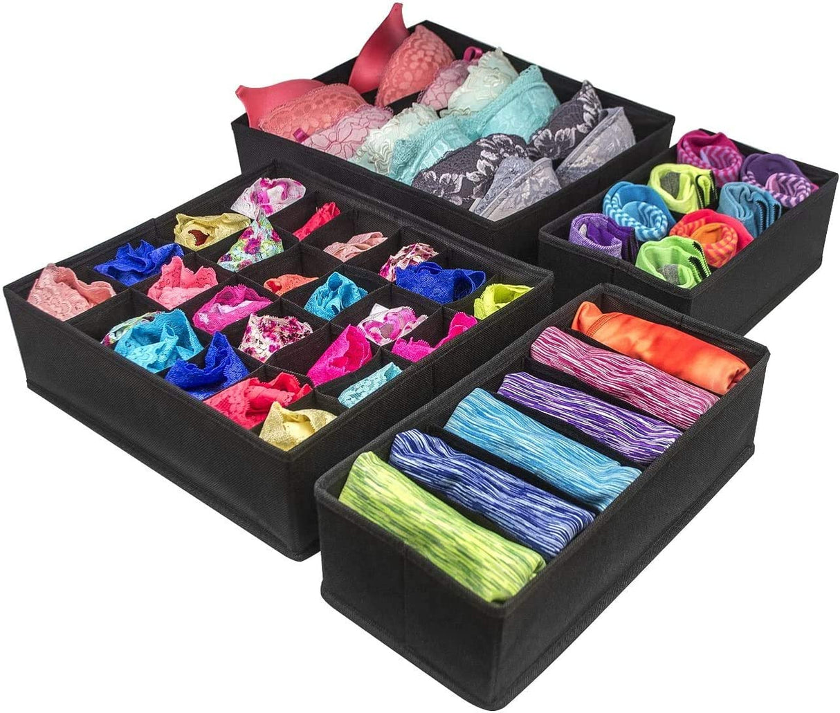 Premium Black Foldable Drawer Organizer Set - 4 Pack Storage Solutions