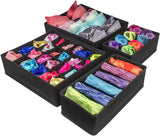 Premium Black Foldable Drawer Organizer Set - 4 Pack Storage Solutions - Front View