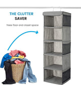 2 Pack 5 Foldable Shelf Hanging Closet Organizer Space Saver with Side Accessories Pockets for Clothes Storage - Side View