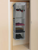2 Pack 5 Foldable Shelf Hanging Closet Organizer Space Saver with Side Accessories Pockets for Clothes Storage - Rear View