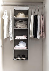 2 Pack 5 Foldable Shelf Hanging Closet Organizer Space Saver with Side Accessories Pockets for Clothes Storage - Close-Up Angle