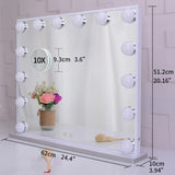 Hollywood Makeup Vanity Mirror with LED Lights and Detachable 10X Magnification Mirror (White, 62 x 51 cm) - Front View