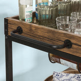 Industrial Vintage Style Wood Metal 3 Tiers Kitchen Serving Trolley with Wine Rack (Brown) - Close-Up Angle