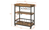 Industrial Vintage Style Wood Metal 3 Tiers Kitchen Serving Trolley with Wine Rack (Brown) - Extra Image