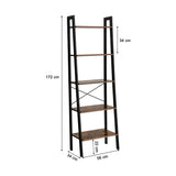 5 Tiers A-shaped Ladder Storage Shelf, Rustic, Brown - 45-Degree Angle