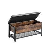 Shoe Storage Bench Padded Seat Rustic Brown 2 Tier Rack - Side View