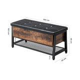 Shoe Storage Bench Padded Seat Rustic Brown 2 Tier Rack - Top-Down View