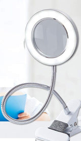 Lighting LED 8X Magnifying Lamp with Metal Clamp 360° Flexible Gooseneck and USB Plug Design for Tattoo, Manicure and Reading - Front View