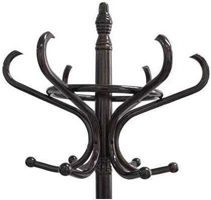 Walnut Wood Coat Rack with 12 Hooks and Umbrella Stand - Brown Rotating Hat Hanger