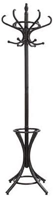 Walnut Wood Coat Rack with 12 Hooks and Umbrella Stand - Brown Rotating Hat Hanger