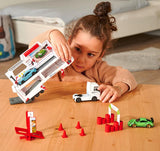 MAN TGX Porsche Experience Truck and 2 Cars 911 GT3 Taycan Playset - 45-Degree Angle