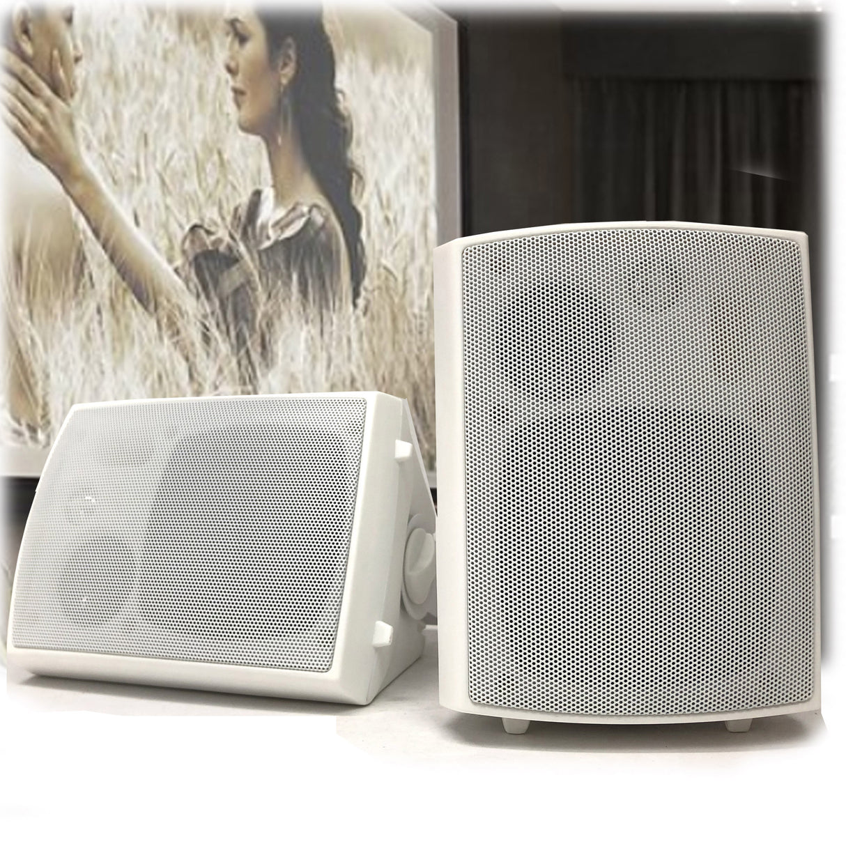 New Audioline Indoor Outdoor Speaker Pair 3-Way 4 Bookshelf Wall / Ceiling Mount
