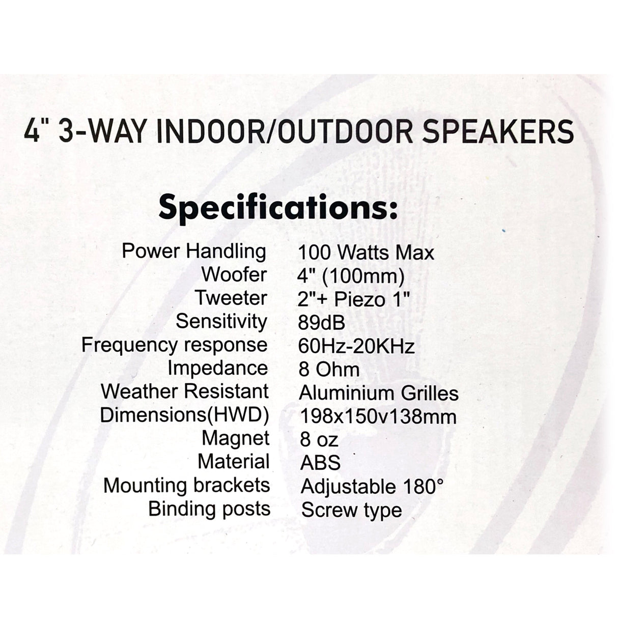 New Audioline Indoor Outdoor Speaker Pair 3-Way 4 Bookshelf Wall / Ceiling Mount