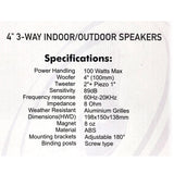 New Audioline Indoor Outdoor Speaker Pair 3-Way 4 Bookshelf Wall / Ceiling Mount