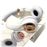 White Rose Gold Holysmoke Motif On Ear Foldable Headphones - Side View