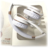 White Rose Gold Holysmoke Motif On Ear Foldable Headphones - Top-Down View