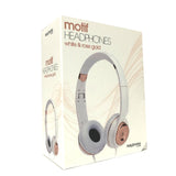 White Rose Gold Holysmoke Motif On Ear Foldable Headphones - Rear View