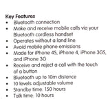 Oricom 30 Pin iPhone 4 4s iPod Charger & Cordless Bluetooth Handset black - Side View