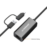 mbeat 2-in-1 USB 3.1 Gigabit LAN Adapter with USB-C Converter - Top-Down View