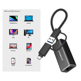 mbeat 2-in-1 USB 3.1 Gigabit LAN Adapter with USB-C Converter - 45-Degree Angle