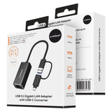 mbeat 2-in-1 USB 3.1 Gigabit LAN Adapter with USB-C Converter - Close-Up Angle