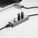mbeat 3-Port USB 3.0 Hub & Gigabit LAN with 2-in-1 USB 3.0 & USB-C Converter - Space Grey - Side View