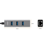 mbeat 3-Port USB 3.0 Hub & Gigabit LAN with 2-in-1 USB 3.0 & USB-C Converter - Space Grey - Rear View