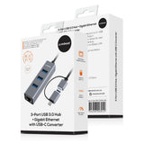 mbeat 3-Port USB 3.0 Hub & Gigabit LAN with 2-in-1 USB 3.0 & USB-C Converter - Space Grey - Close-Up Angle