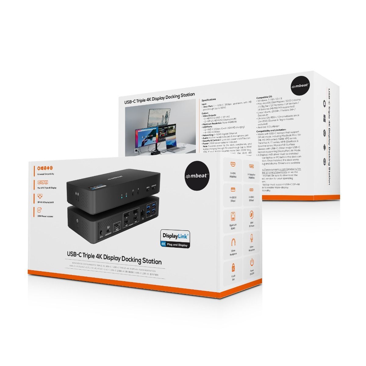 mbeat USB-C Triple 4K Display Docking Station  (DisplayLink® + HDMI-ALT)