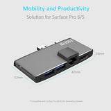 mbeat Edge Pro Multifunction USB- C Hub with LAN for Microsoft Surface Pro Gen 5/6 - Close-Up Angle