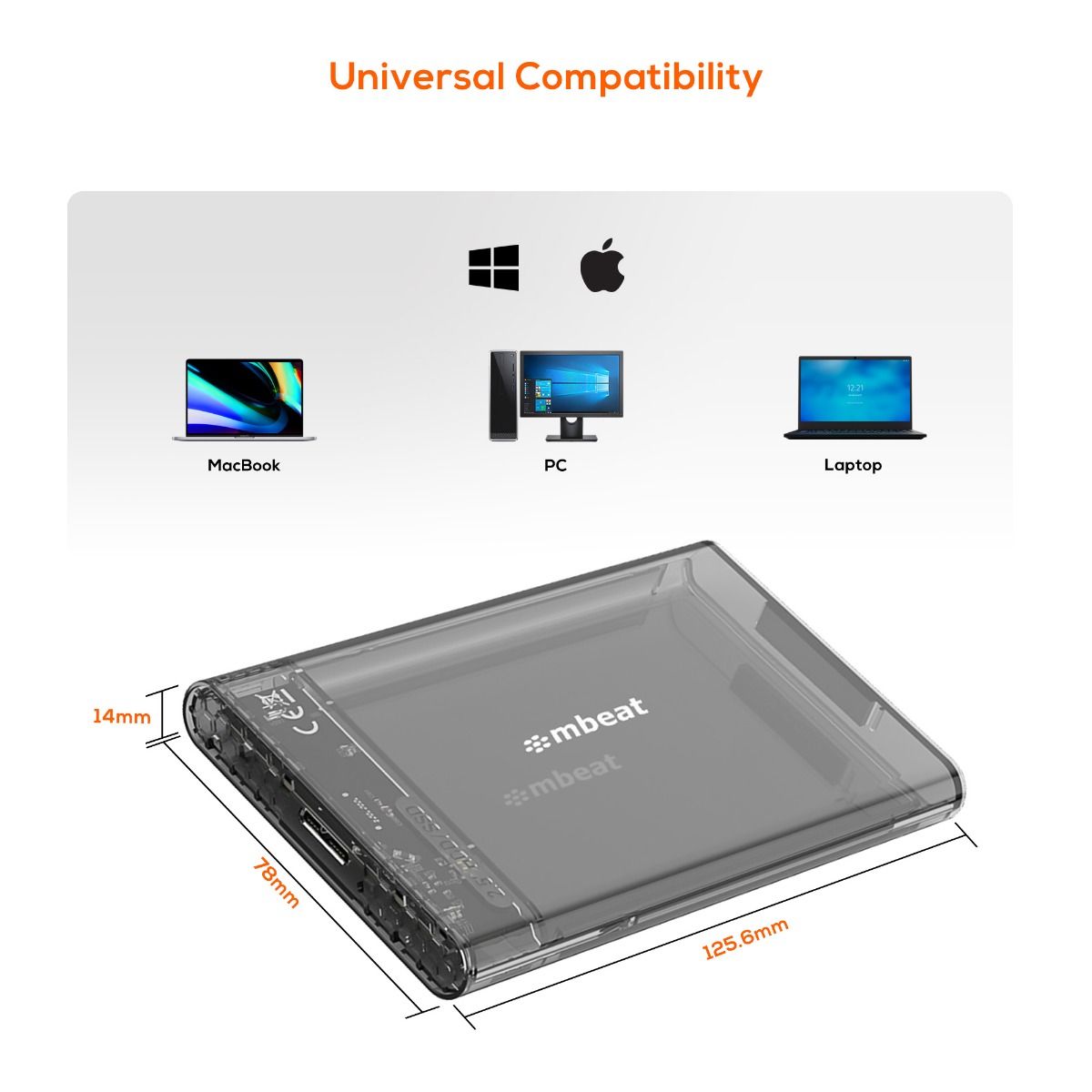mbeat A1 See-Through Tool Free USB 3.0 2.5 SATA HDD Enclosure - Black