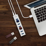 mbeat 7-Port USB 3.0 Aluminum Slim Hub With Power For PC and MAC - 45-Degree Angle