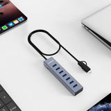 mbeat 7-Port USB Hub with Dual USB-A & USB-C Connector - Rear View
