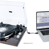 mbeat Hi-Fi Bluetooth Turntable (MMC, USB, Anti-skating, Preamplifier) - Macassar Ebony - Close-Up Angle