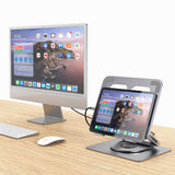 mbeat Stage S12 Rotating Laptop Stand with USB-C Docking Station - Space Grey - 45-Degree Angle