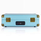 mbeat Woodstock II Sky Blue Retro Bluetooth (TX/RX) Turntable - Side View