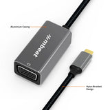 mbeat Elite USB-C to VGA Adapter- Space Grey - 45-Degree Angle