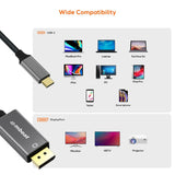 mbeat Tough Link 1.8m 4K USB-C to Display Port Cable - Space Grey - Close-Up Angle