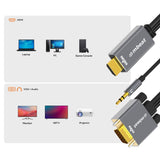 mbeat Tough Link 1.8m HDMI to VGA Cable with USB Power & 3.5mm Audio - Side View