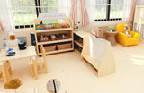 Jooyes Kids 4 Tier Wooden Display Bookcase With White Board And Storage - Rear View